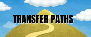 Image of a mountain with a path and the words "Transfer Paths" included. Decorative purposes only.