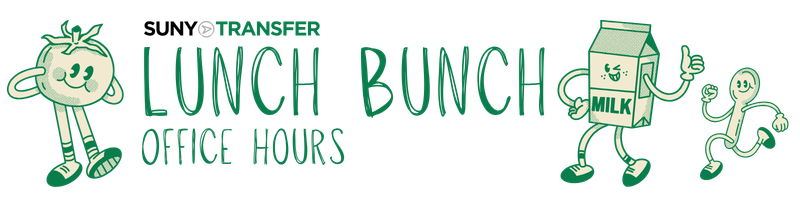 Lunch Bunch Text with a cartoon of a spoon, milk carton and tomato running.