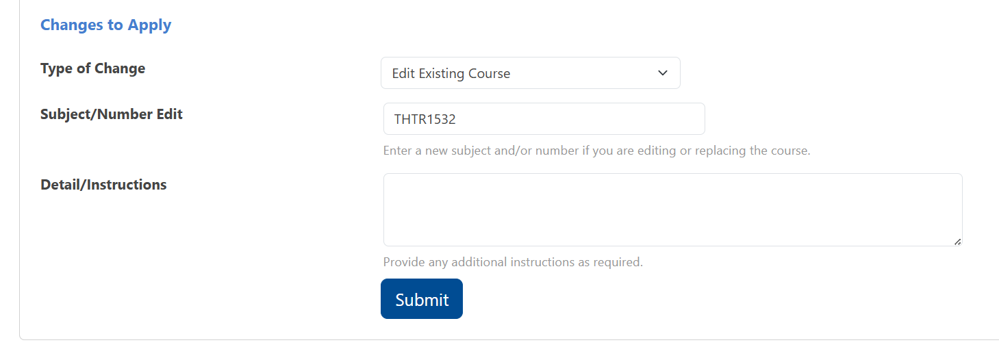 Instructions on how to edit or remove core course
