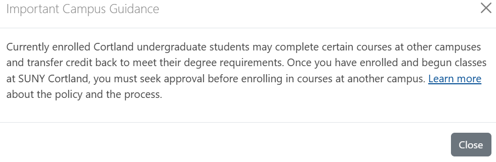 Screenshot displaying campus transfer guidance