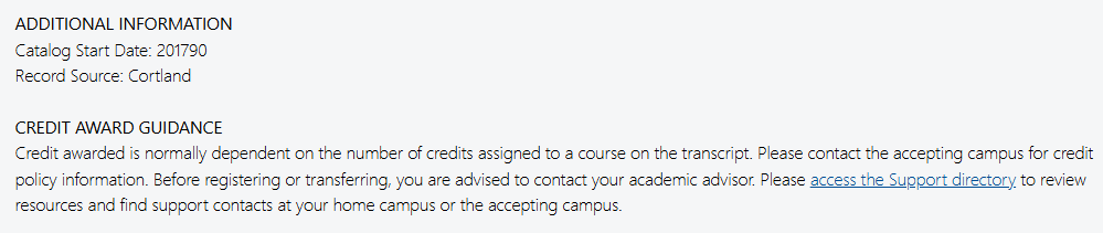 Additional course information screenshot